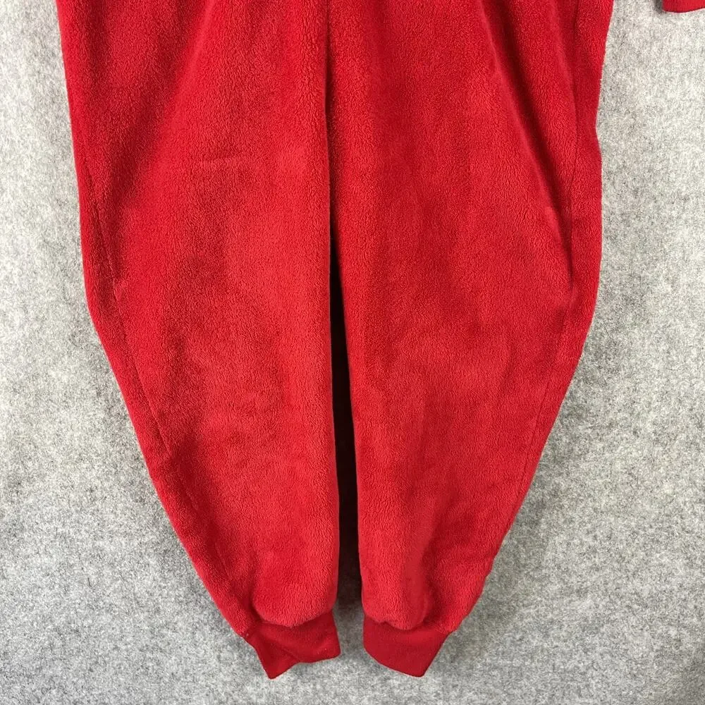 Abercrombie Fitch Kids One Piece Pajama 15/16 Red Hooded Moose‎ Cozy Christmas